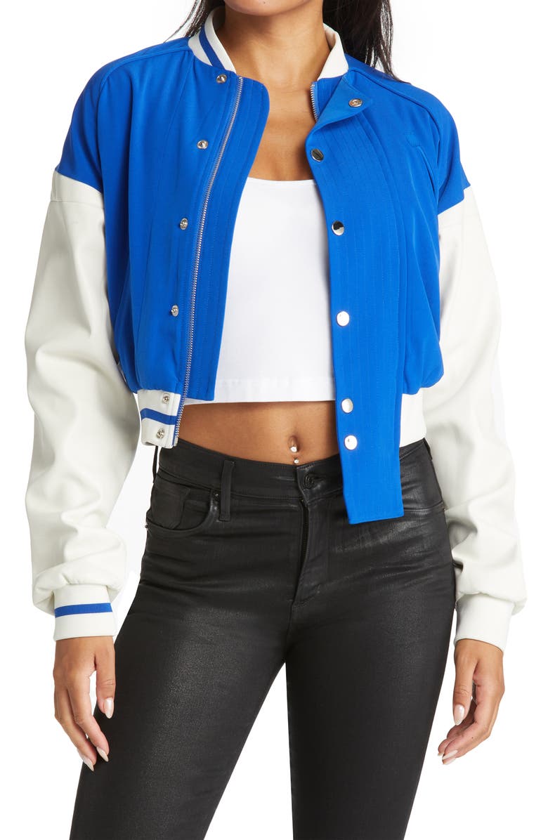AZALEA WANG Colorblock Crop Bomber Jacket, Main, color, 