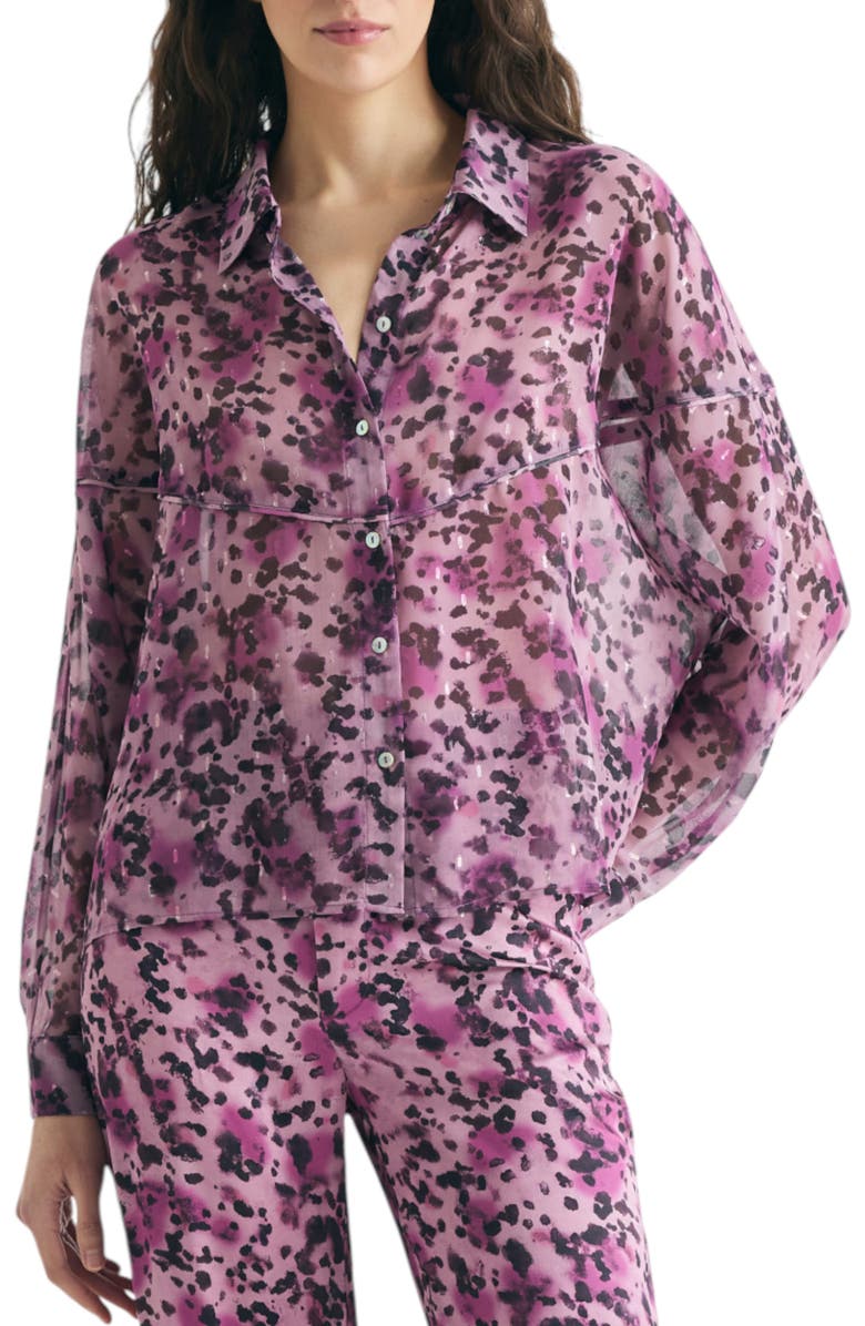 Scalpers Animal Print Fluid Blouse, Main, color, Mauve