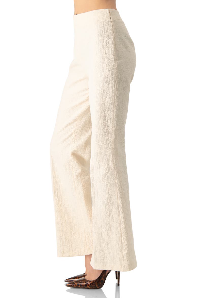 Wide-Leg Textured Trousers with Side Zipper, Alternate, color, Natural
