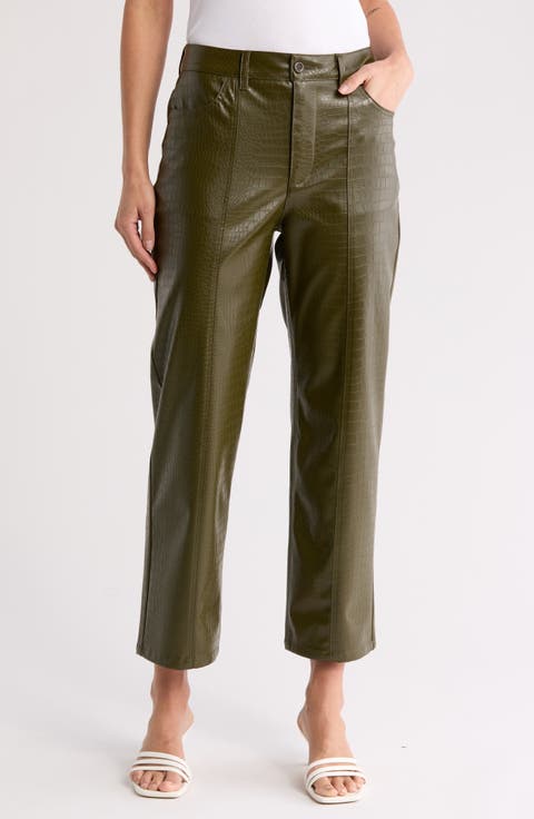 Croc Embossed Faux Leather Crop Pants