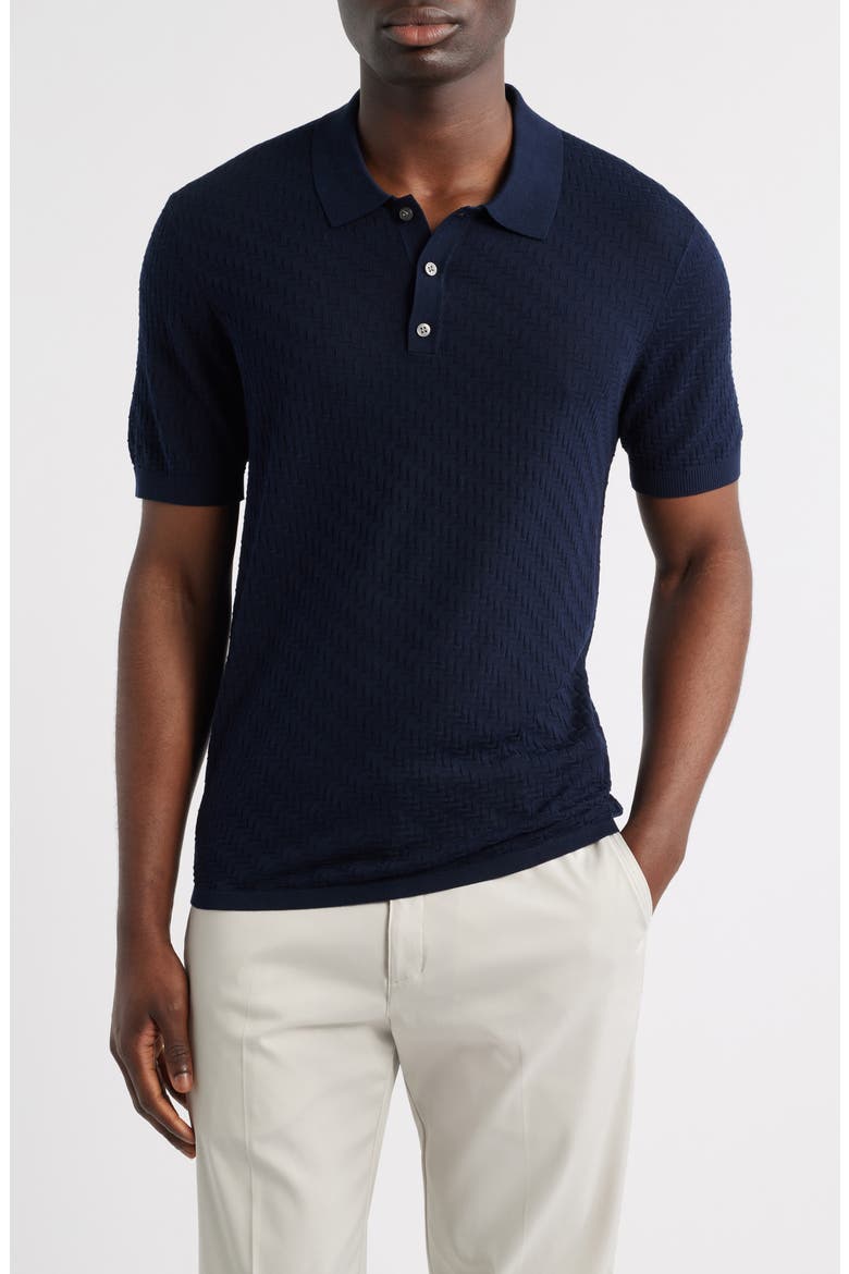 Skelling Textured Polo Sweater, Main, color, NAVY