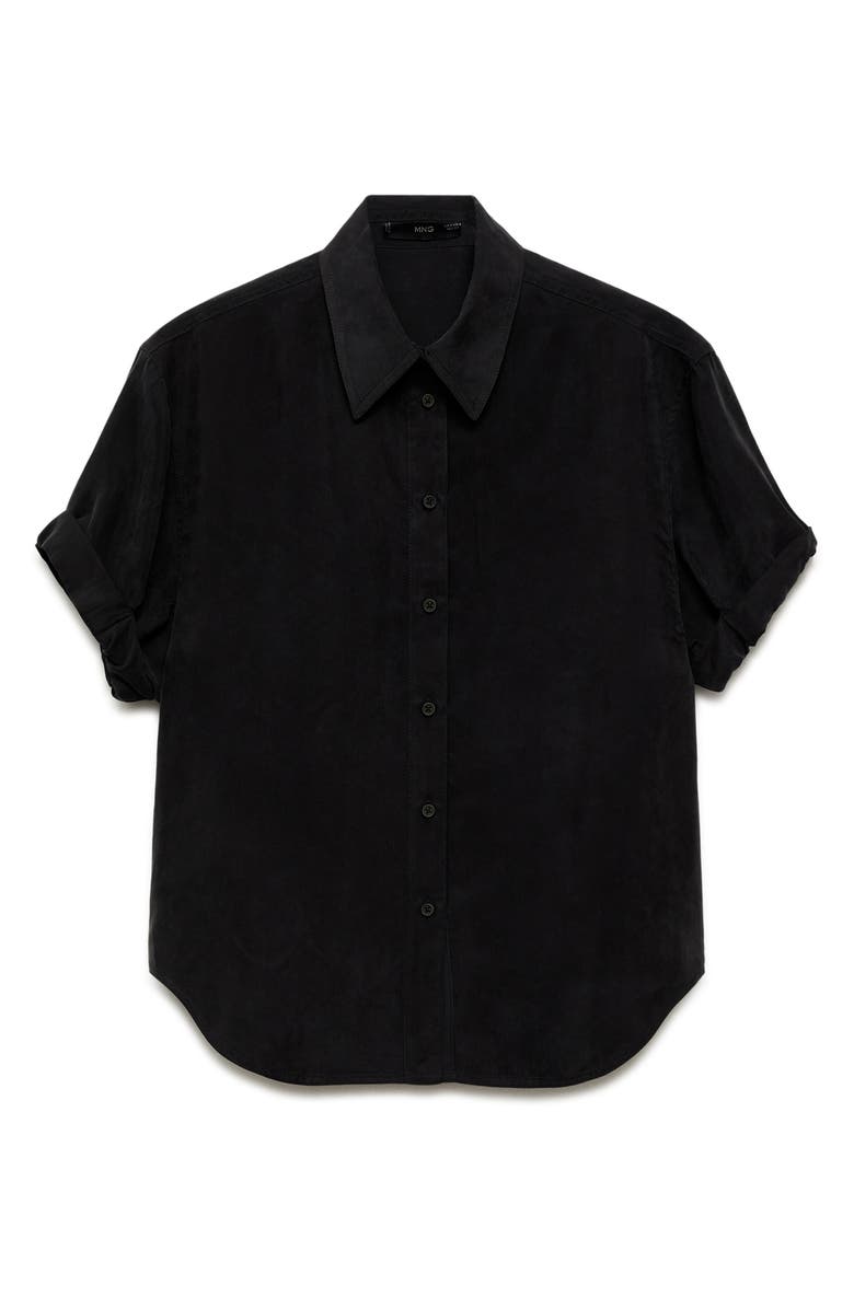MANGO Solid Short Sleeve Cupro Blend Button-Up Shirt, Main, color,