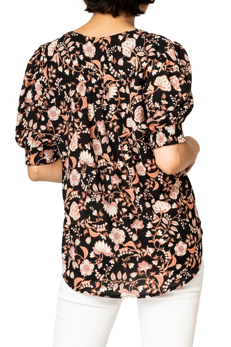 Floral Print Puff Sleeve Blouse, Alternate, color, BLK BLUSH FLRL