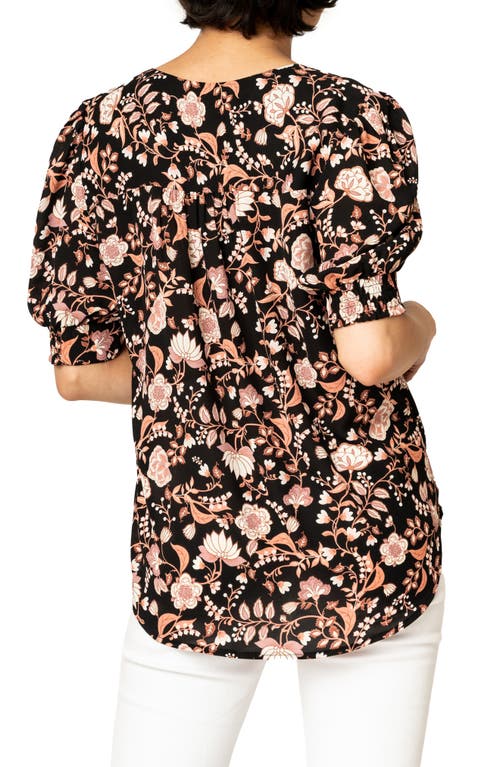 Gibsonlook Floral Print Puff Sleeve Blouse In Brown
