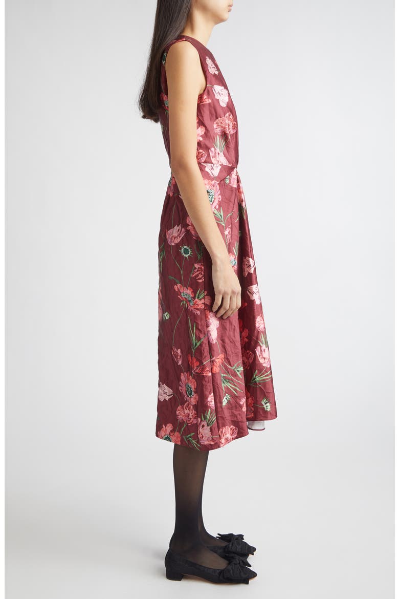 Floral Textured Satin Midi Dress, Alternate, color, BELLE EPOQUE POPPY RUBY RED