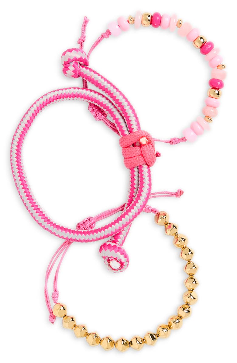 Leith Set of 3 Paracord Beaded Bracelets, Main, color, Pink Multi- Gold
