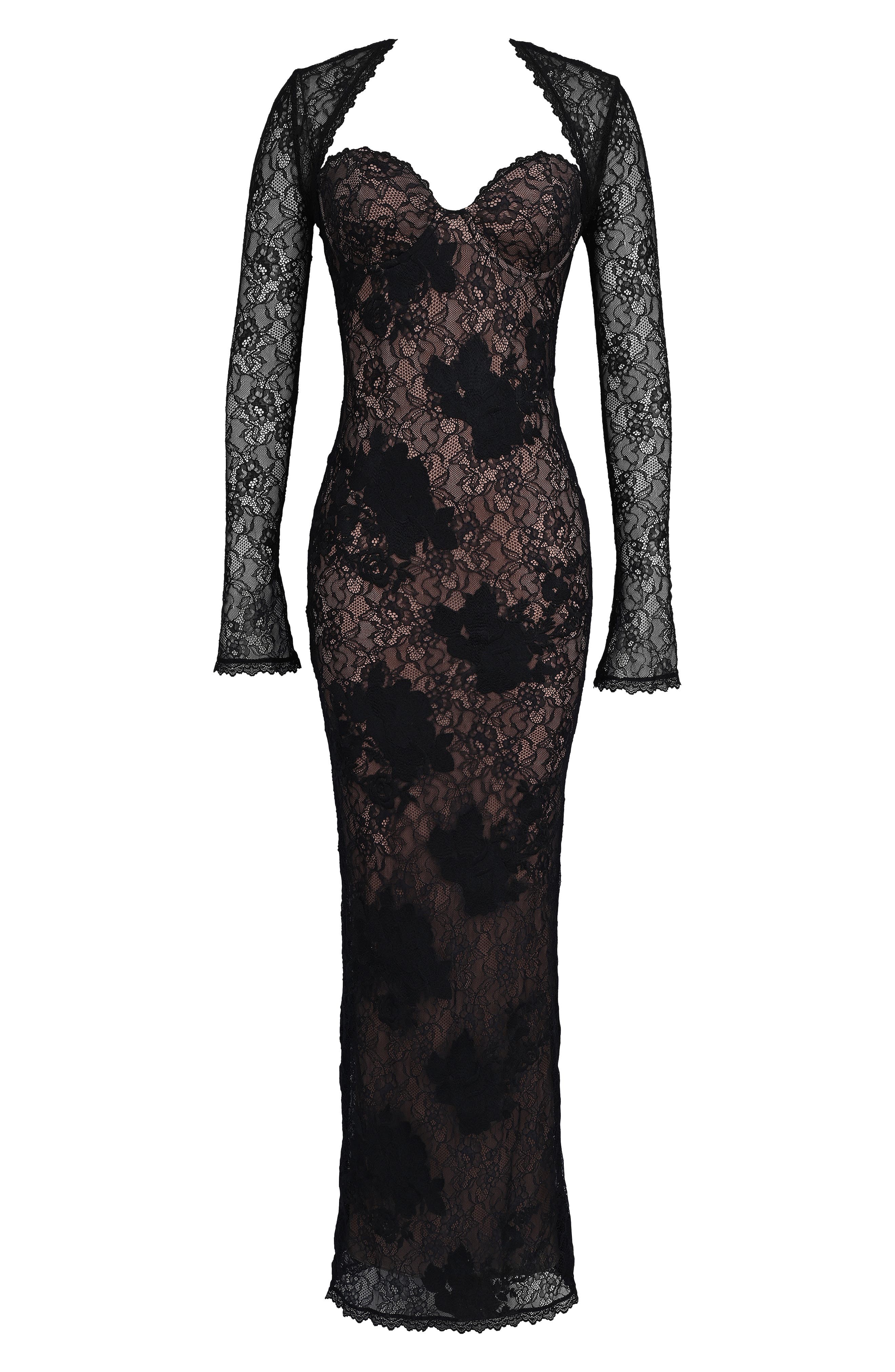 black lace dress amazon Lucienne Strapless Stretch Lace Gown with Bolero (Women)