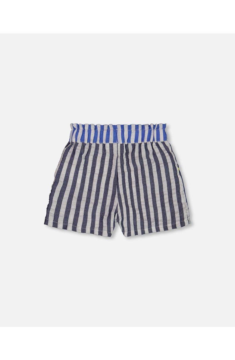 Deux par Deux Girl's Seersucker Short Navy Blue And White, Alternate, color, Navy Blue And White