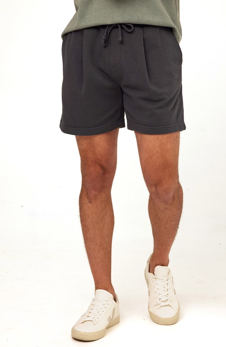 Threads 4 Thought Easton Pleated Mineral Wash Terry Cloth Shorts, Main, color, Carbon