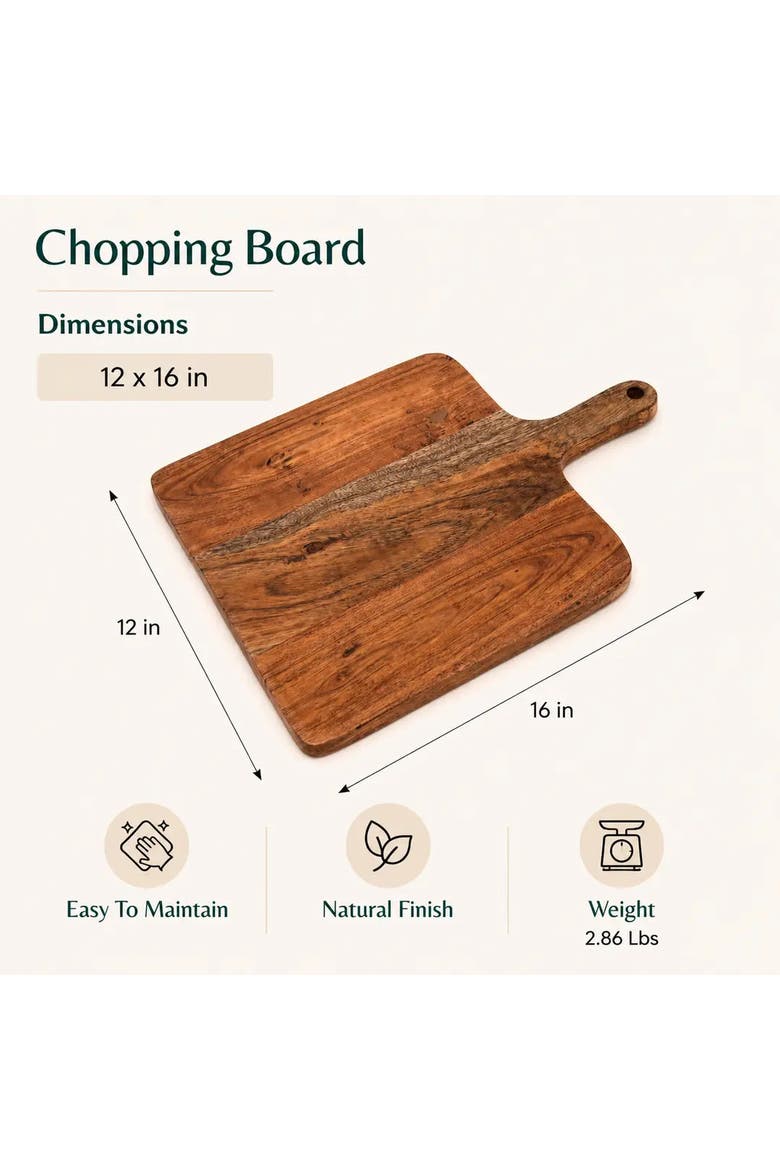 Acacia Wood Chopping Board with Handle, Alternate, color, Natural Wood