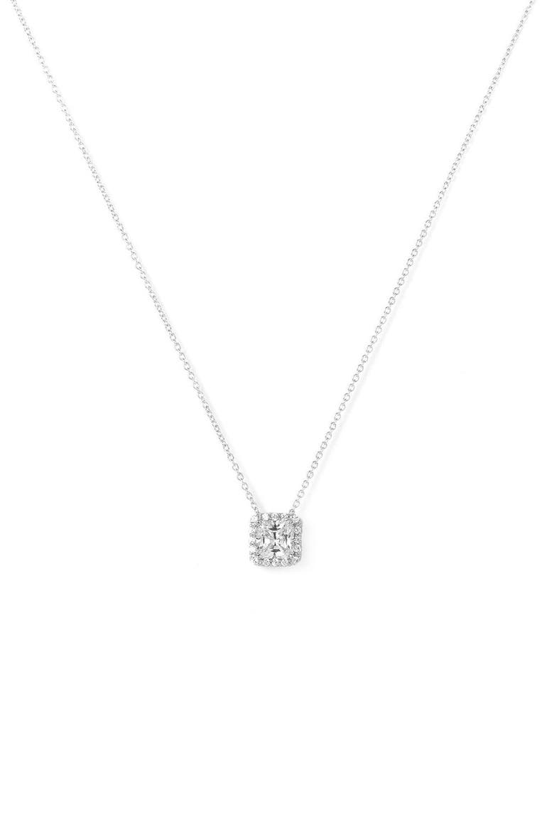 Princess Cut Pavé Pendant Necklace, Alternate, color, STERLING PLATINUM