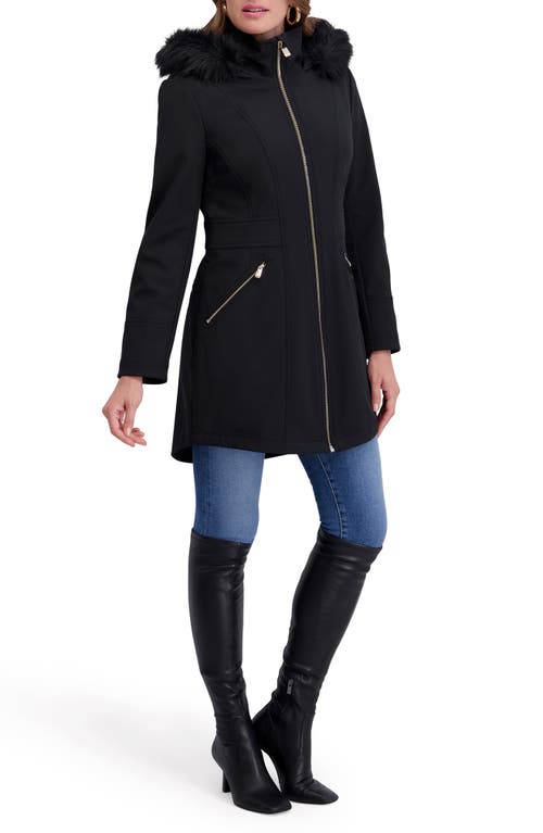 Kensie Faux Fur Trim Hooded Parka In Black