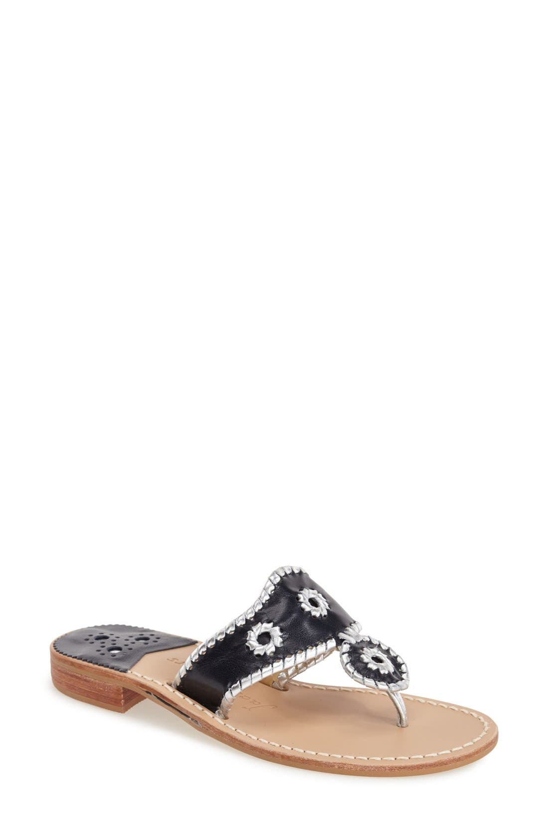Whipstitched Flip Flop, Main, color, NAVY/ SILVER LEATHER