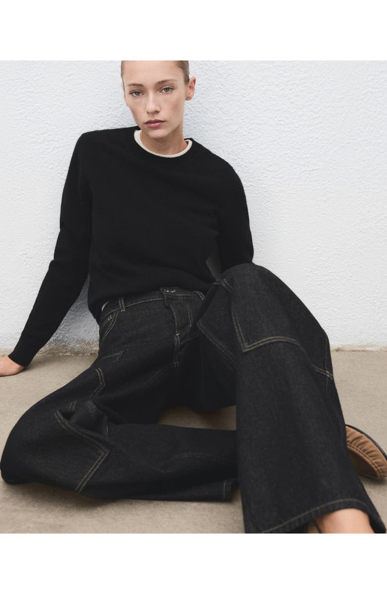 MANGO Patch Detail Barrel Leg Jeans, Alternate, color, Black