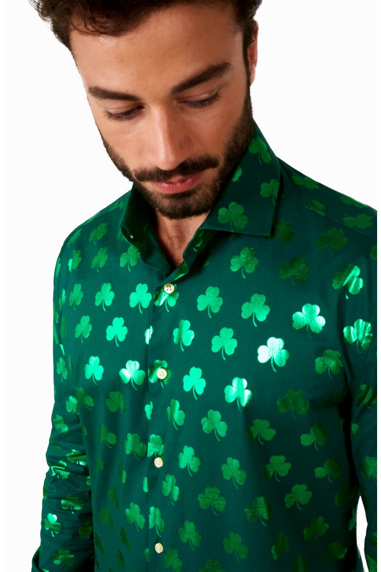 Foil Shamrock Dress Shirt, Alternate, color, GREEN