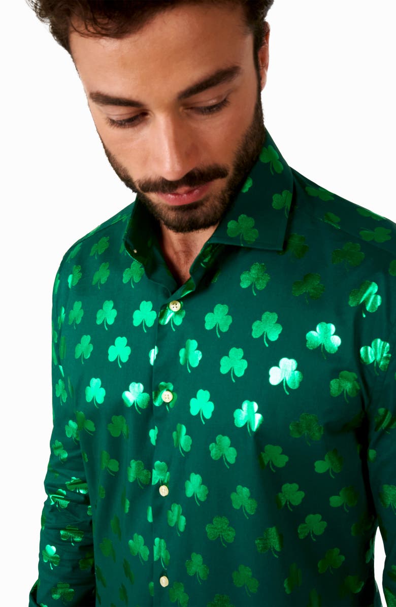 OppoSuits Foil Shamrock Dress Shirt, Alternate, color, Green