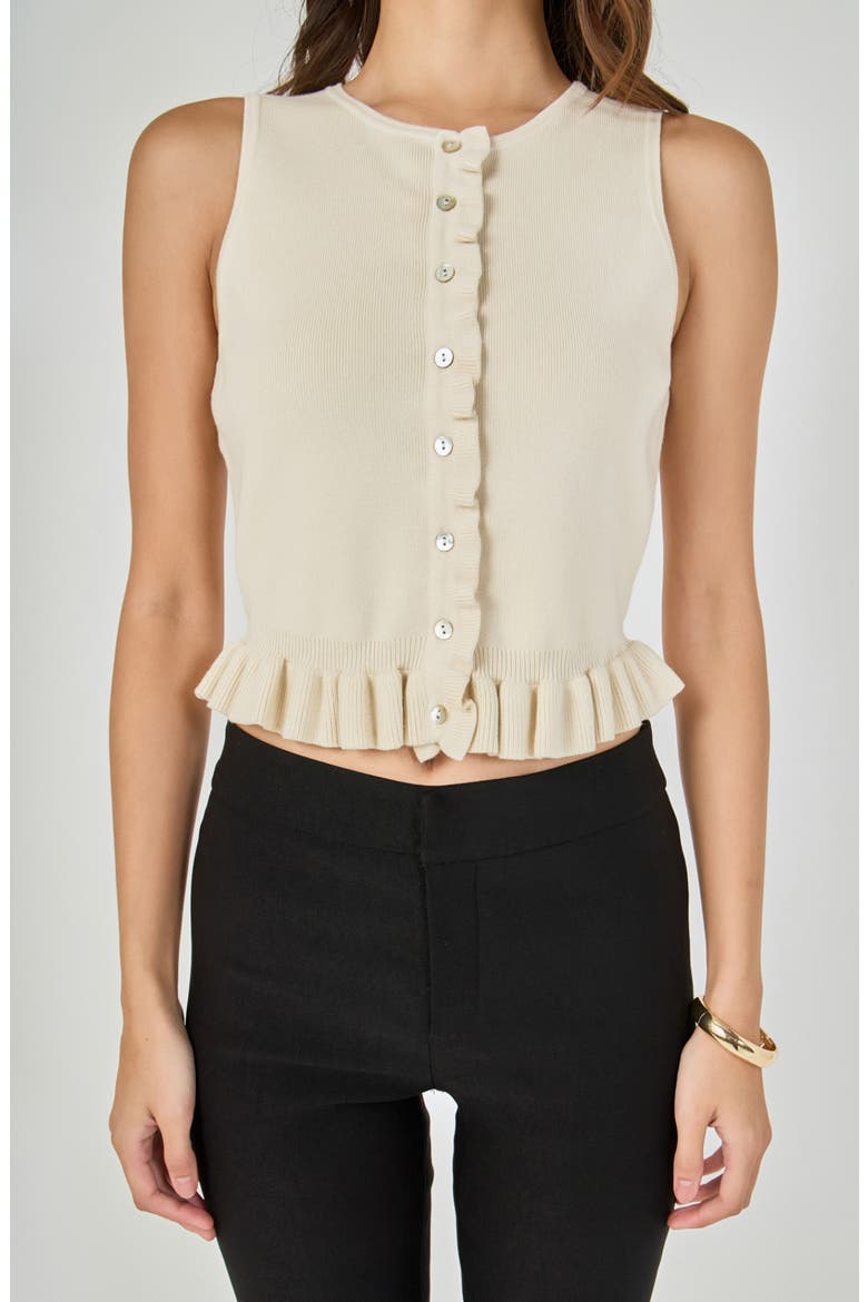 Ruffle Trim Knit Vest, Alternate, color, CREAM