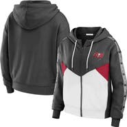 WEAR by Erin Andrews Women's WEAR by Erin Andrews Pewter/White Tampa Bay Buccaneers Color Block Light Weight Modest Crop Full-Zip Hoodie