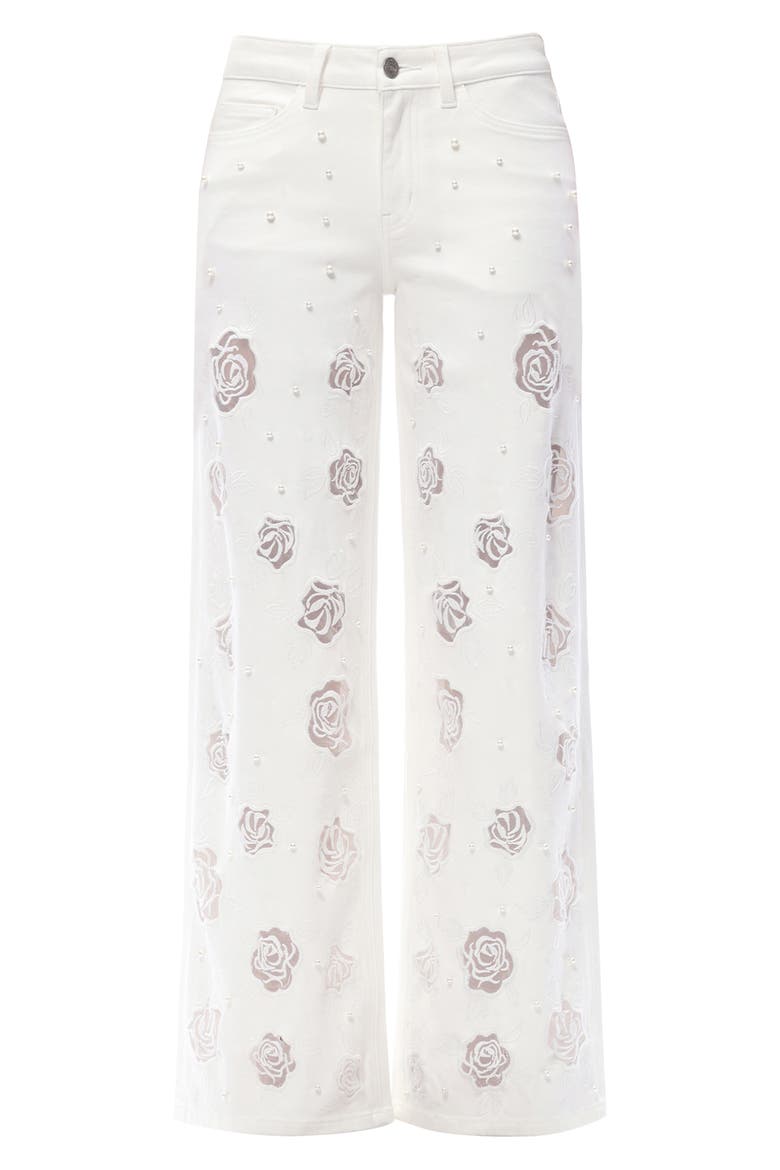 Floral Studded Mid Rise Wide Leg Jeans, Alternate, color, WHITE