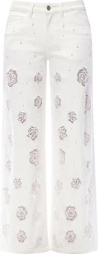 Bayeas Floral Studded Mid Rise Wide Leg Jeans