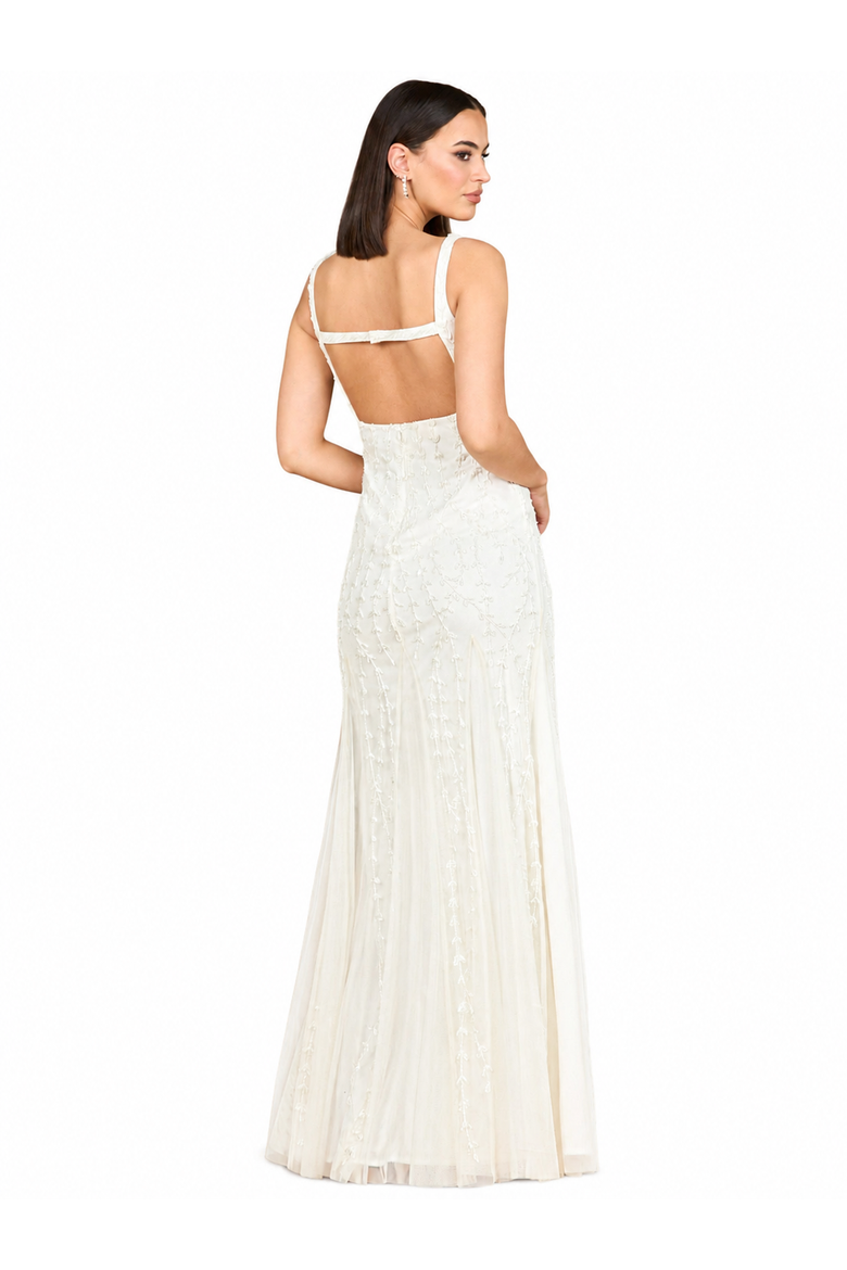Beaded Faux-Wrap V-Neck Bridal Gown, Alternate, color, Ivory