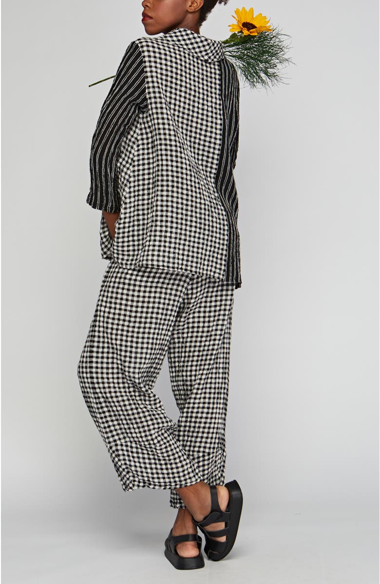 LUUKAA Illustra Checkered And Striped Blended, Gauze Linen Blouse, Alternate, color, Black