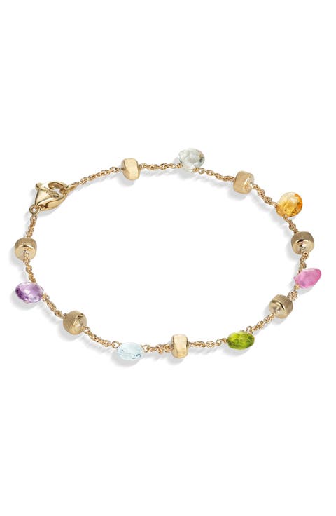 Paradise 18K Yellow Gold Mixed Semiprecious Stones Single Strand Bracelet