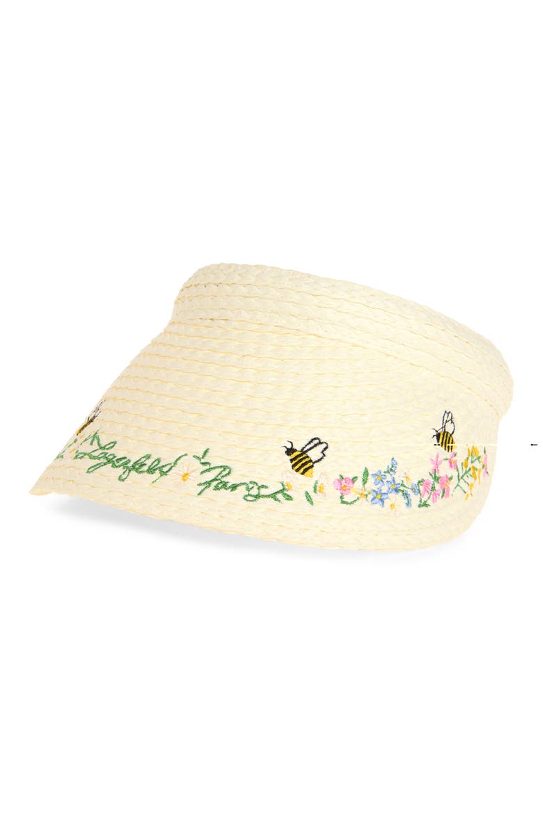 Floral Border Straw Visor, Main, color, IVORY