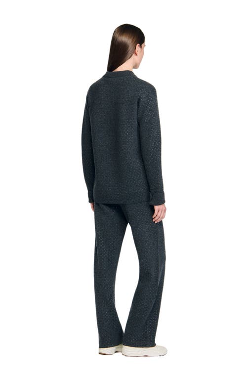 Sandro Long Rhinestone Cardigan In Gray