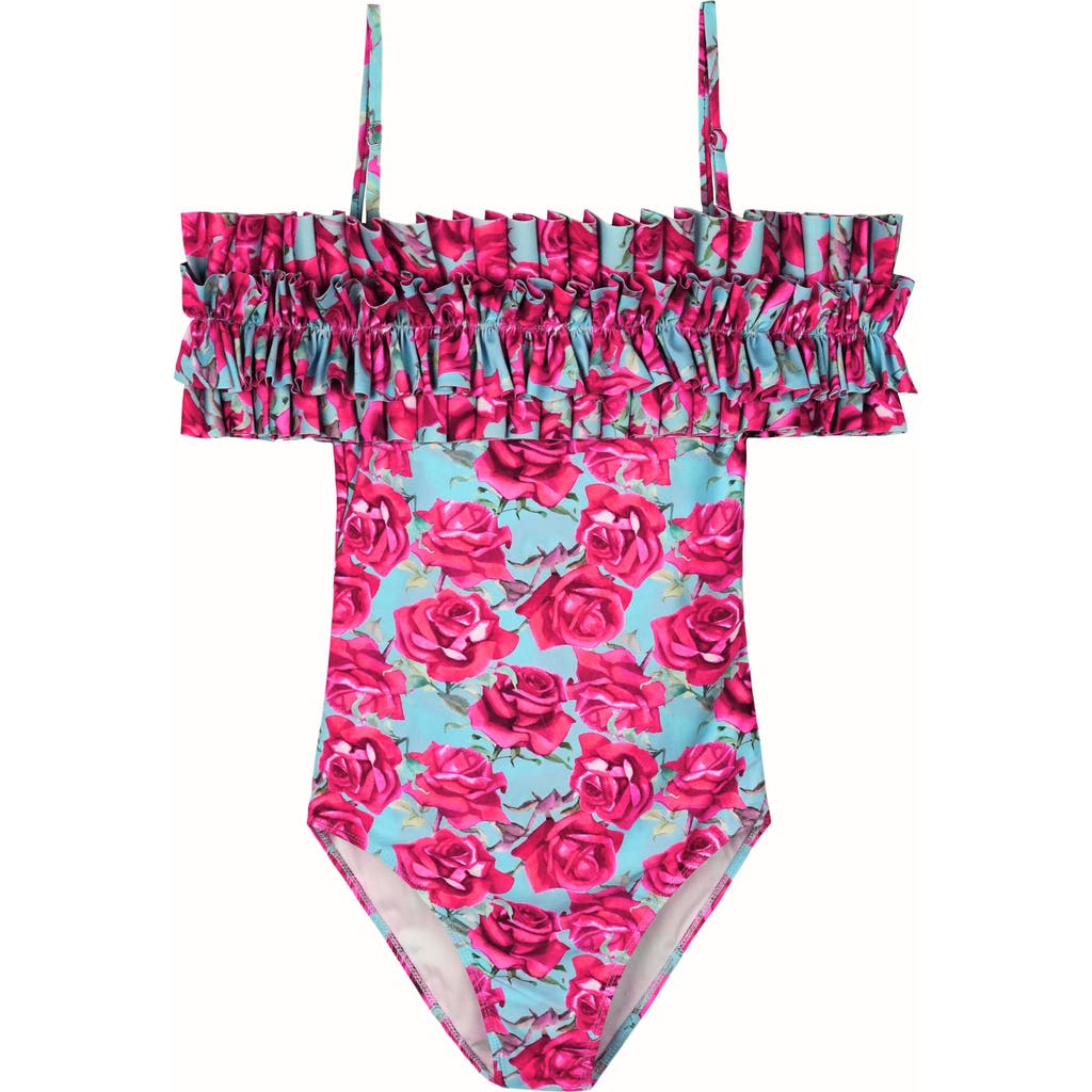 Mia Belle Girls Rose Ruffle One Piece Swimsuit