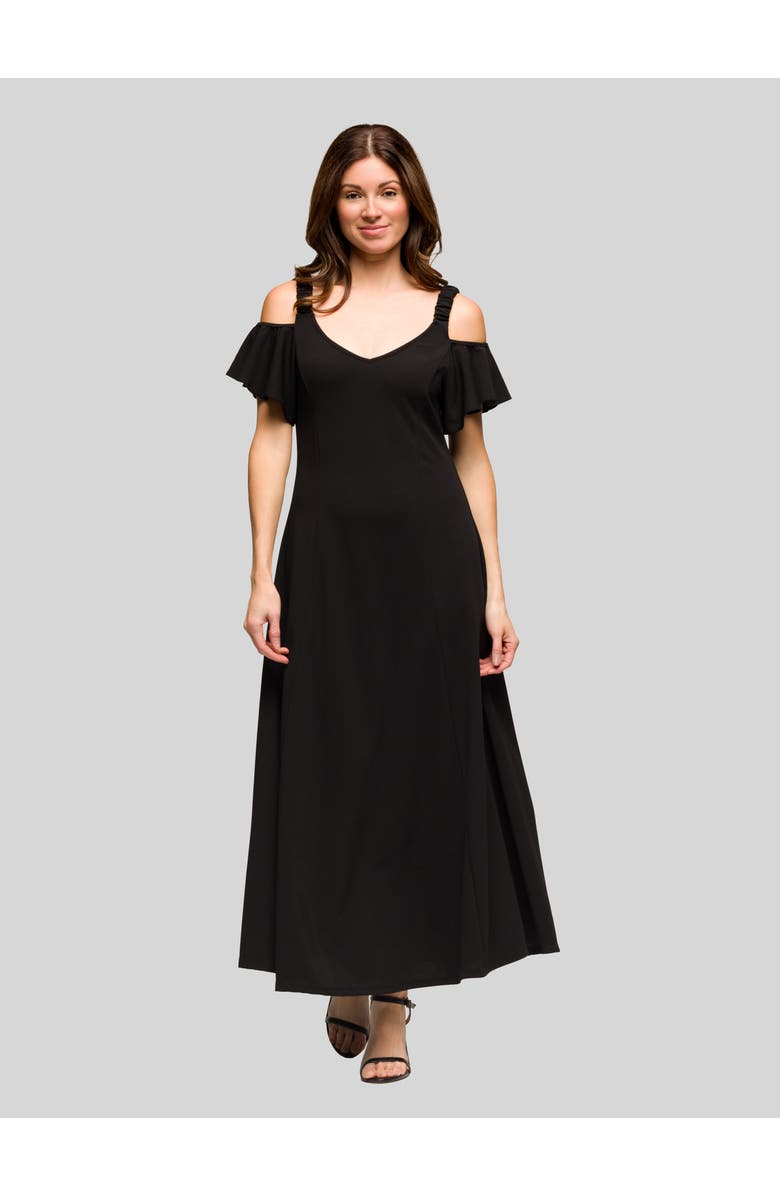 24seven Comfort Apparel Sleeveless V-Neck Maxi Dress with Pocket Detail, Main, color, Black