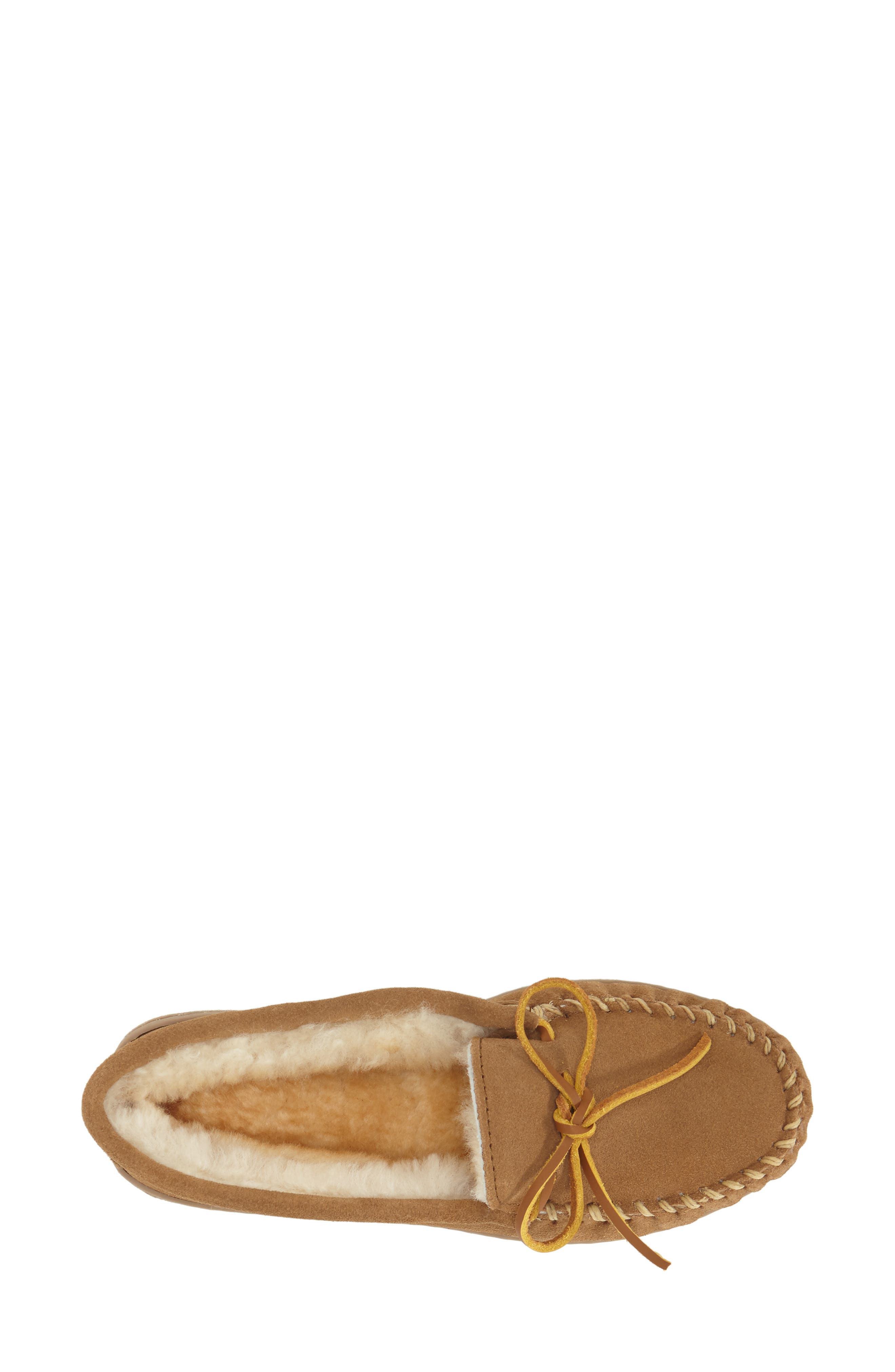 Minnetonka Sheepskin Hard Sole Slipper, Alternate, color, Tan Suede