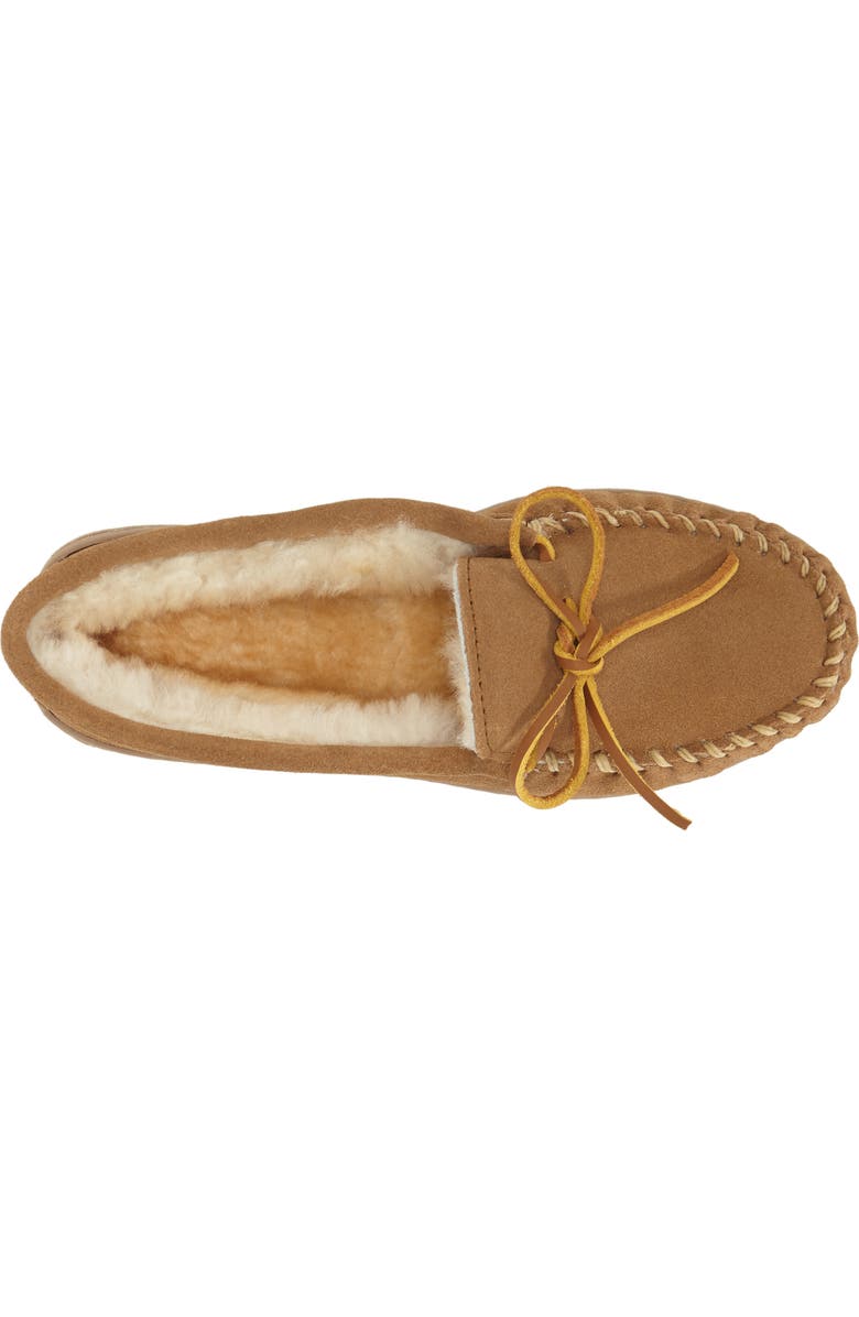 Minnetonka Sheepskin Hard Sole Slipper, Alternate, color, Tan Suede