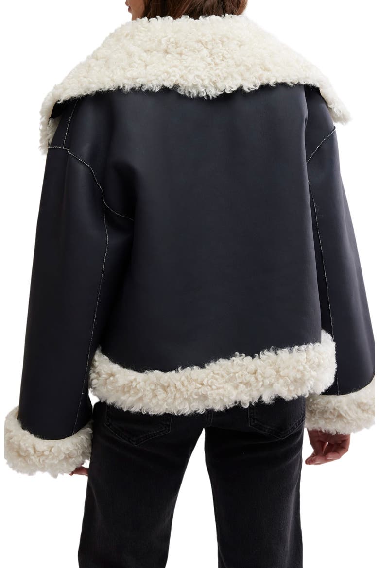 Kiki Faux Leather Jacket with High Pile Fleece Trim, Alternate, color, BLACK COMBO