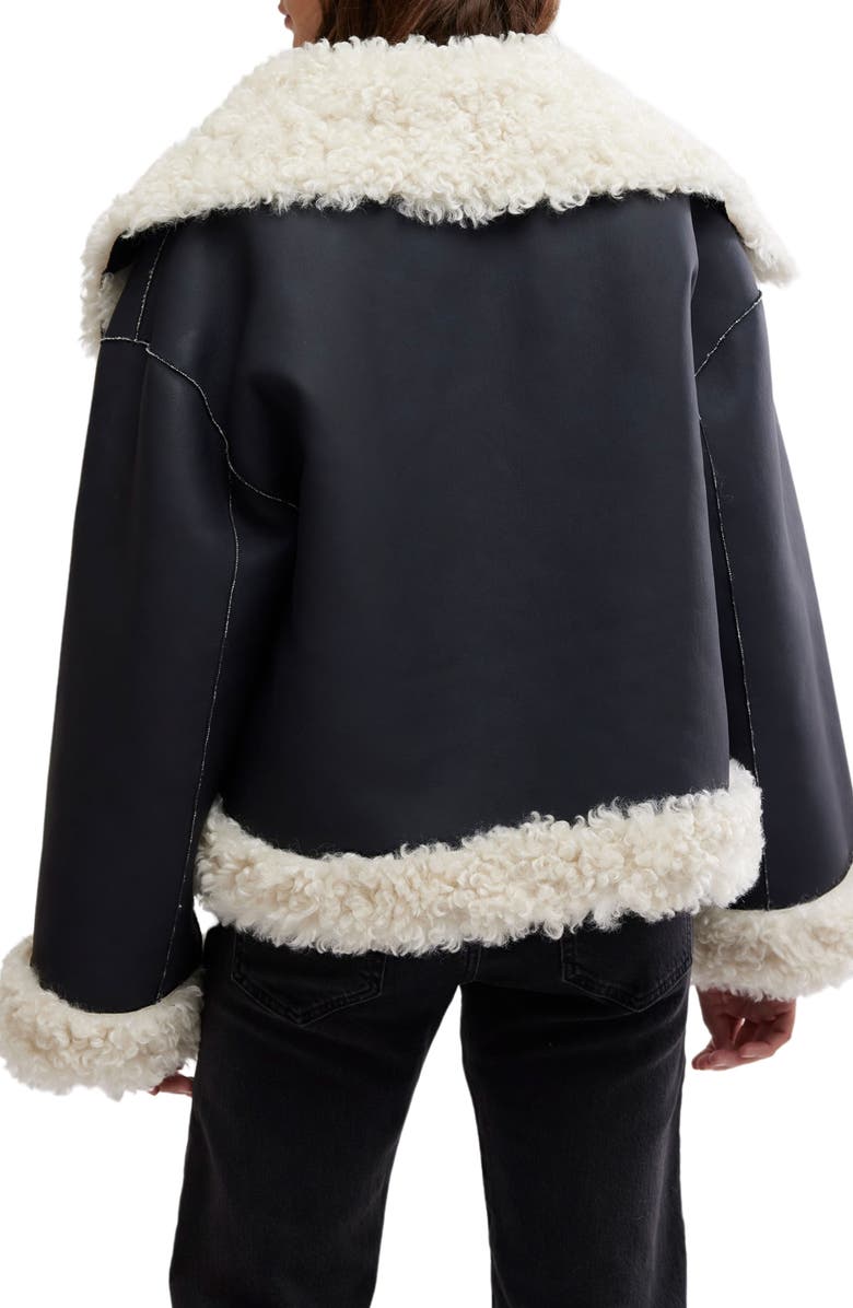 Free People Kiki Faux Leather Jacket with High Pile Fleece Trim, Alternate, color, Black Combo
