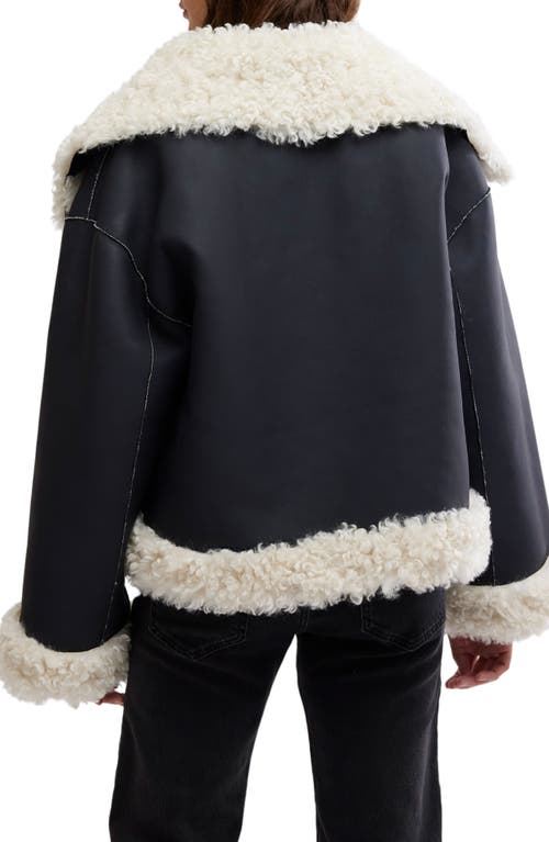 Free People Kiki Faux Leather Jacket With High Pile Fleece Trim In Black Combo