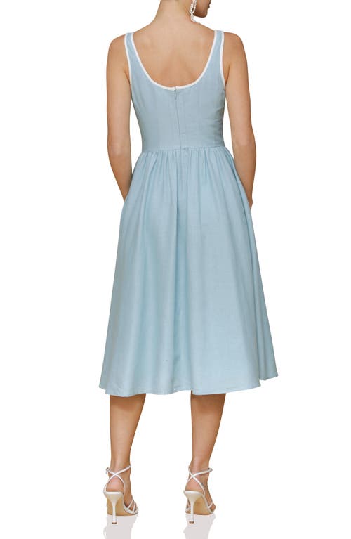 Avec Les Filles Sleeveless Linen Blend A-line Midi Dress In Aquamarine White
