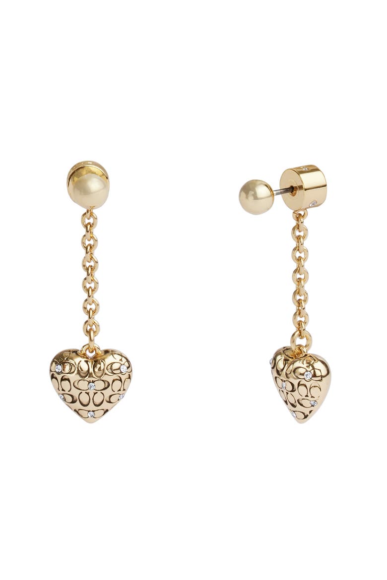 Signature Heart Drop Earrings, Main, color, CRYSTAL/ GOLD