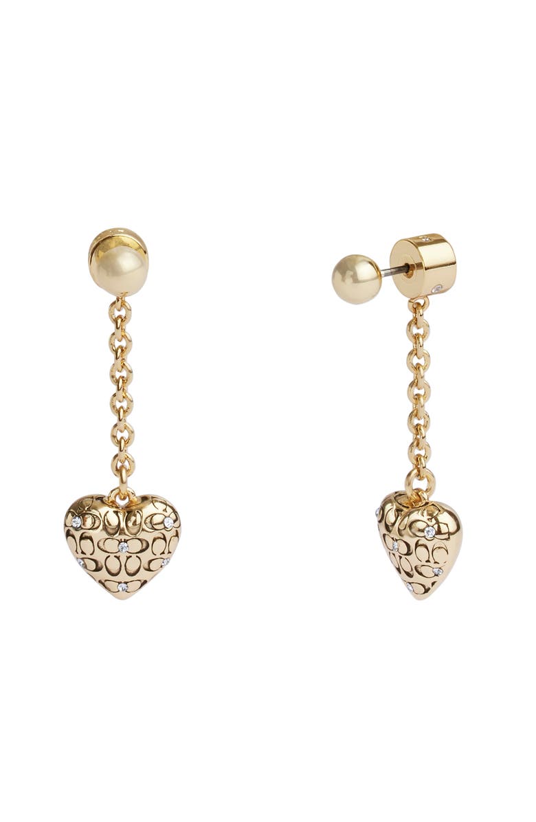 COACH Signature Heart Drop Earrings, Main, color, Crystal/ Gold