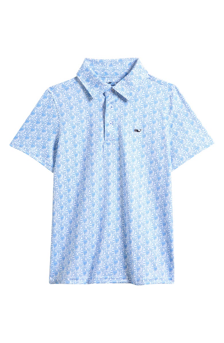 vineyard vines Kids' Print Polo, Main, color, Micro - White/ Blue