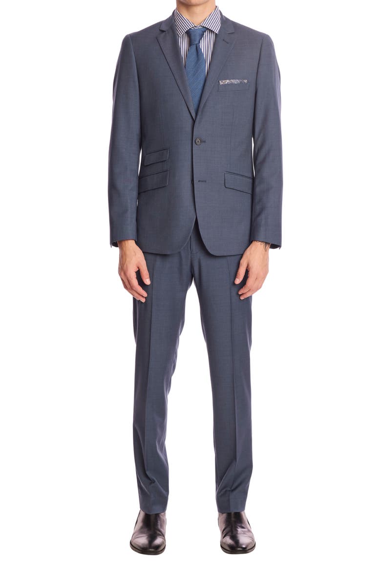 Downing Slim Fit Flat Front Dress Pants, Alternate, color, DARK GREY BLUE