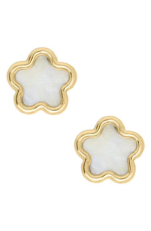 14K Gold & Mother-of-Pearl Flower Stud Earrings (Baby)