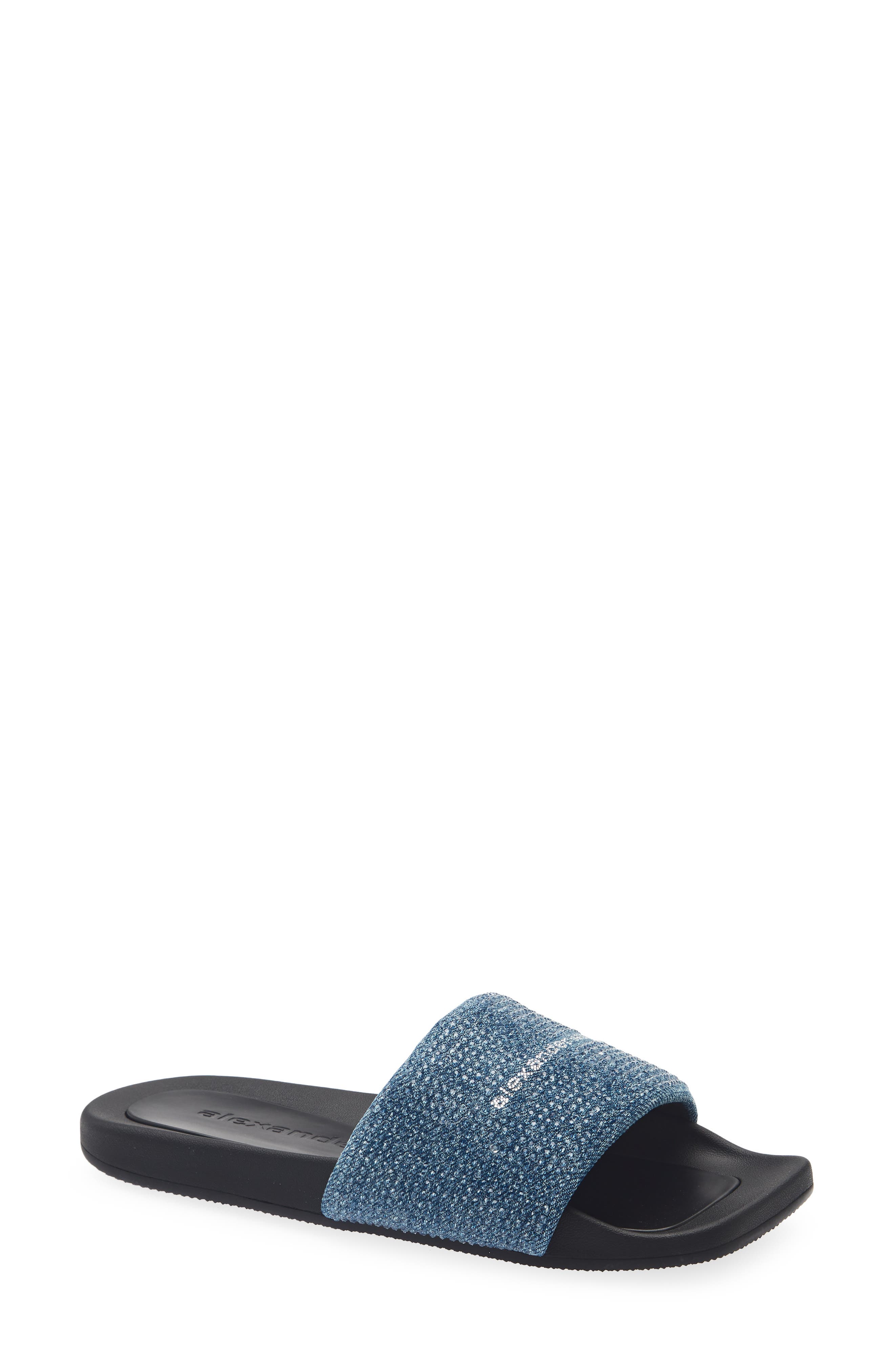 Crystal Embellished Denim Slide Sandal, Main, color, VINTAGE MEDIUM INDIGO