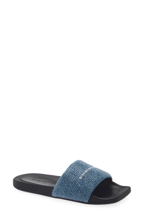Crystal Embellished Denim Slide Sandal