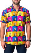 Maceoo Galileo Ape Print Short Sleeve Cotton Button-Up Shirt