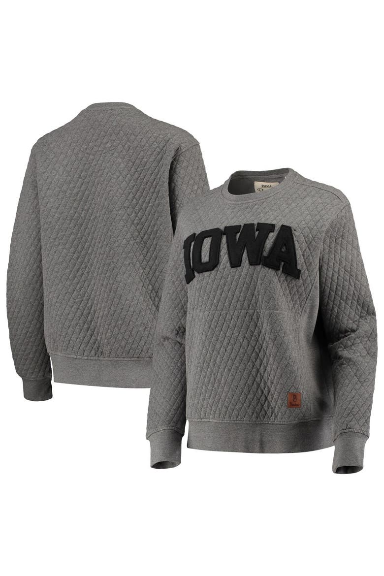 Women's Pressbox Heather Charcoal Iowa Hawkeyes Moose Quilted Pullover Sweatshirt, Main, color, Heather Gray