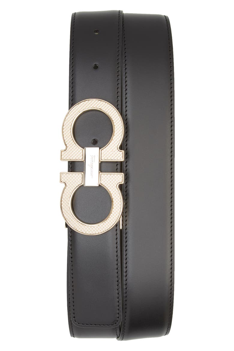 Salvatore Ferragamo Reversible Leather Belt, Main, color, NERO / HICKORY