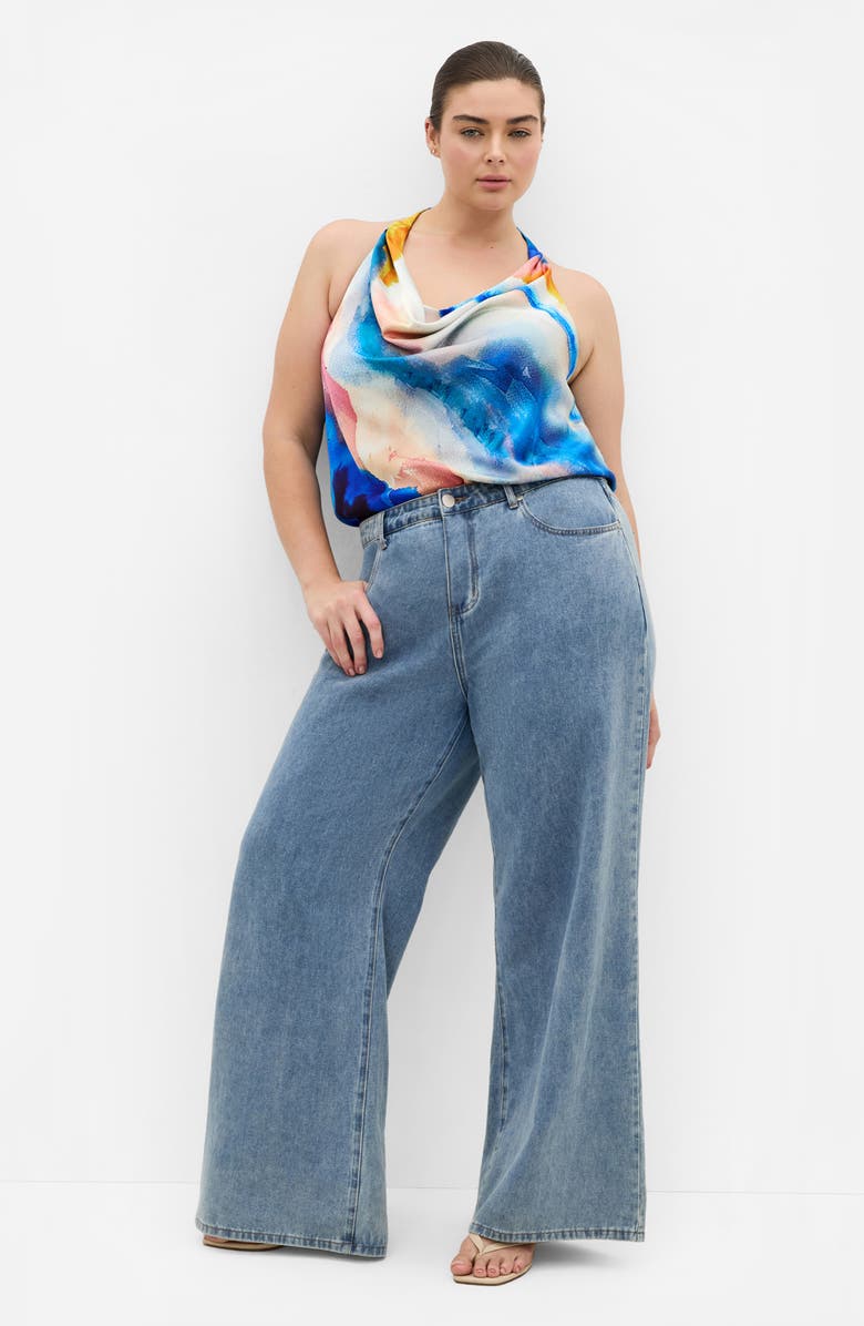 City Chic Print Cowl Neck Sleeveless Satin Top, Alternate, color,