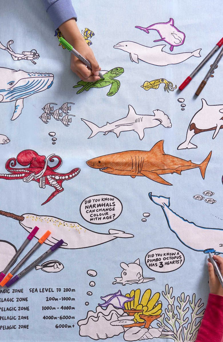 Eat Sleep Doodle Under the Sea Tablecloth, Alternate, color, Light Blue