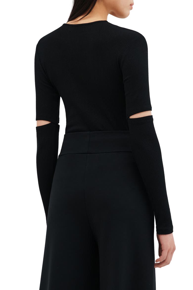 Stockholm Slit Sleeve Rib Top, Alternate, color, BLACK